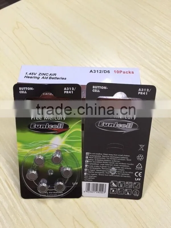 Free mercury A10 / A13 / A312 / A675 hearing aid battery mercury free batteries