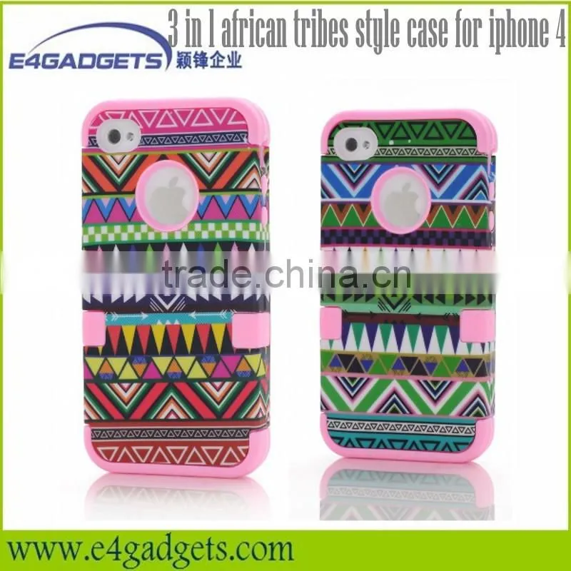 2013 New product Functional 3 in 1 african tribes style case for iphone 4, for iphone 4" original