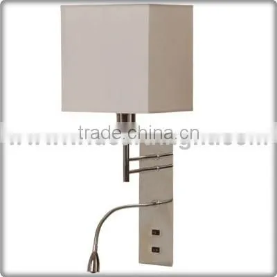 UL CUL Listed Nickle Dual Switches And Outlet With Flexible Gooseneck LED Lamp Hotel Bedroom Reading Fabric Wall Light W20266