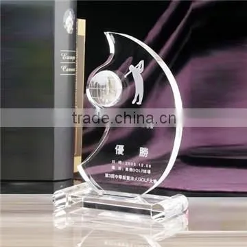 Wholesale custom round shape crystal glass golf trophy plaque for sports souvenir