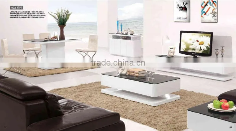 livingroom high gloss black top conference table with tv stand