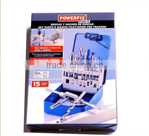 High quality 15 piece taps & drills tap and drill set drill diameter 2.5 mm to 10.2mm
