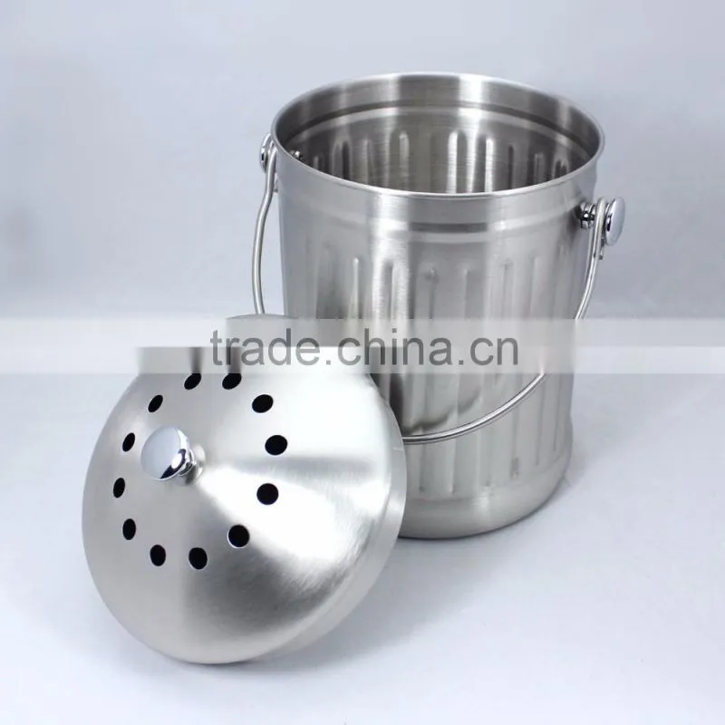 1.0 Gallon Stainless steel kitchen compost pail with Charcoal Filter
