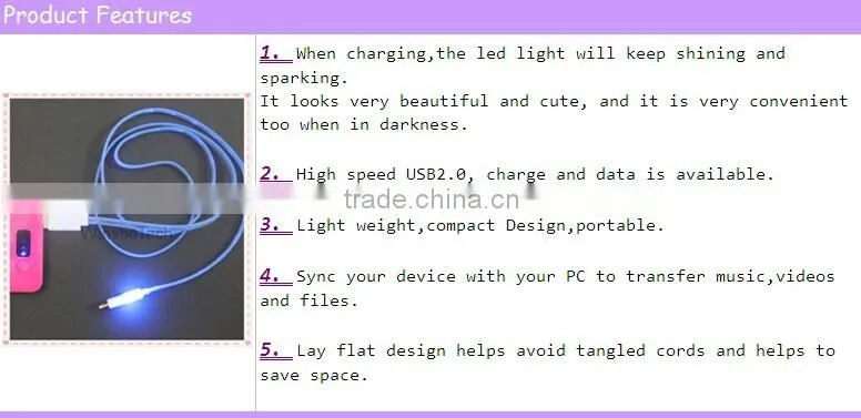 2014 hot selling style Christmas gift LED USB otg cable for iphone 5 /5s/ 6