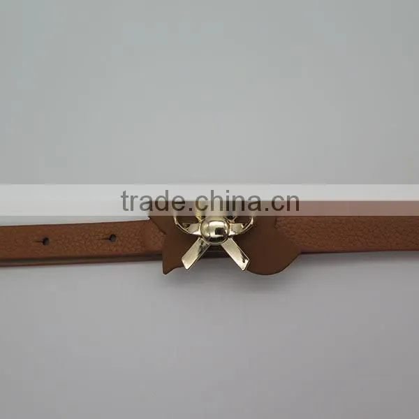 Wholesale good quality cute bowknot alloy skinny leather belt for women