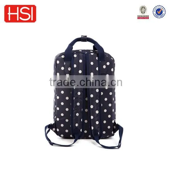 black fabric white dots printing cute canvas backpack