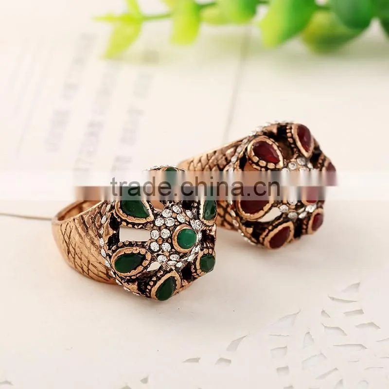 Wholesale statement ruby jewelry metal antique rhinestion gemstone rings