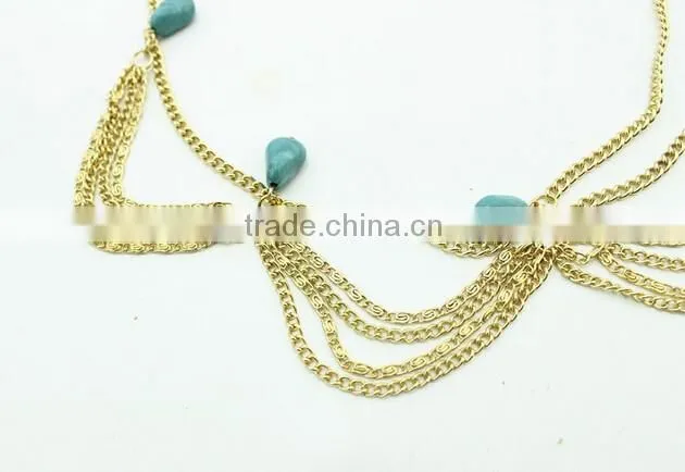 Hot Sale BOHO Gold Tassel Calaite Pendant Crown Wedding Head Chain Jewelry