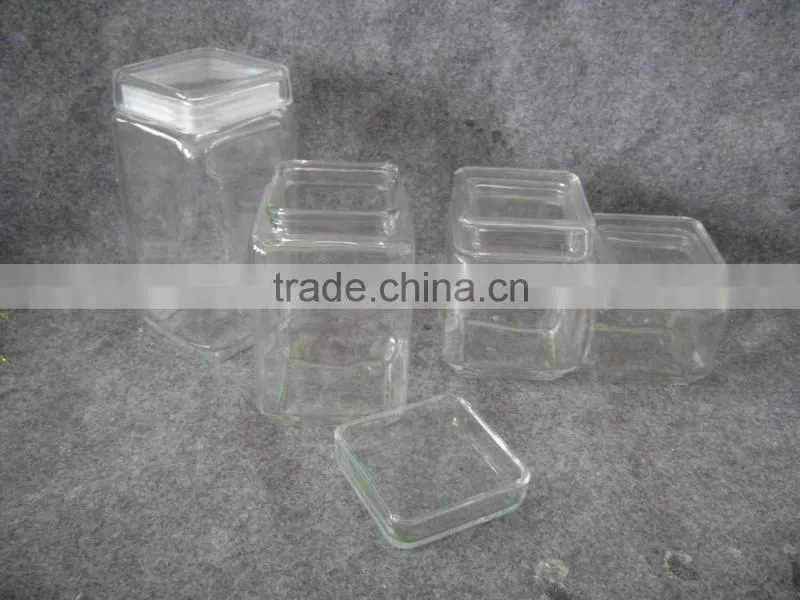 Clear square glass jar with glass lid