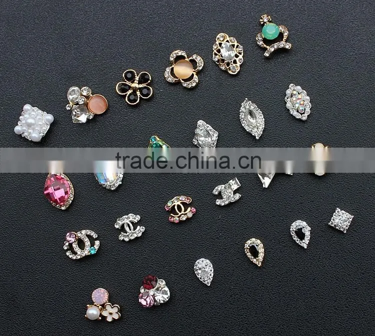 gold plating no fading color drop bow pearl big stone crown nail metal jewelry