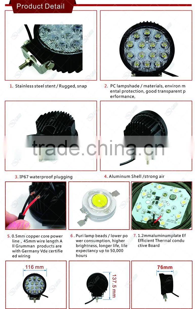 Best selling Auto Parts 42W Led Work Light, Super Bright Offroad 4x4 Accessories 42W Led Work Light
