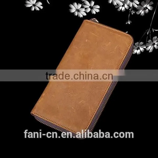 First layer cowhide leather zipper wallet with high quality for men