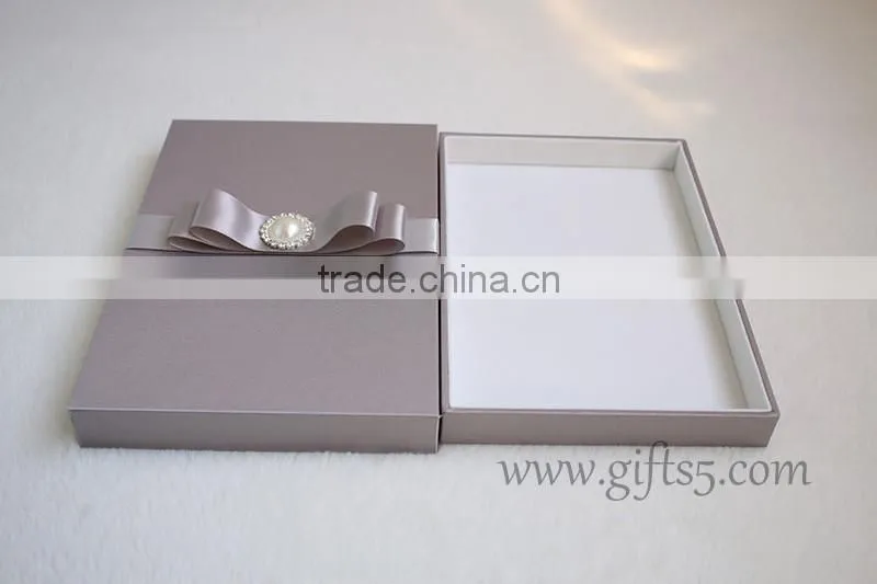 Luxury wedding invitation boxes with pearl ribbon