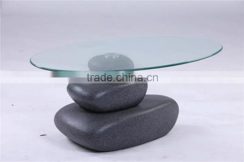 Hot sale tempered glass table top and stone effect painting base fiberglass coffee table