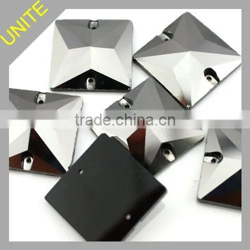 Jet Hematite Square Sew on Glass Stone beads Crystal Garment Accessory