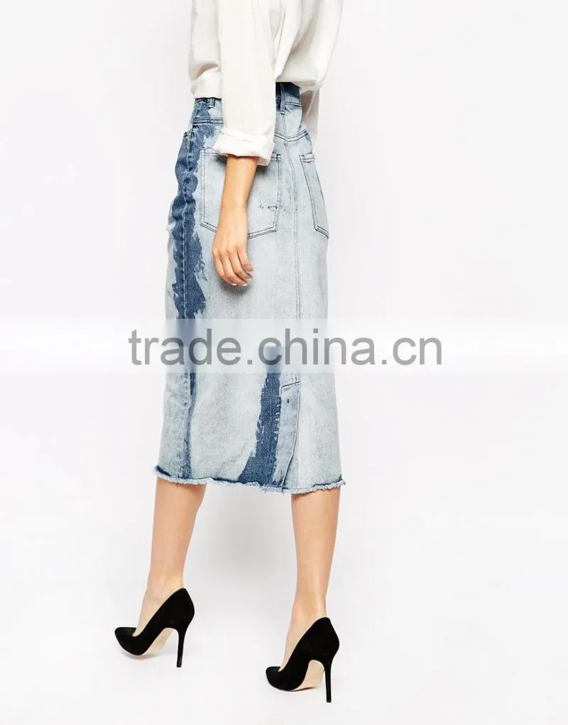 women long denim skirt midi length white denim Skirt