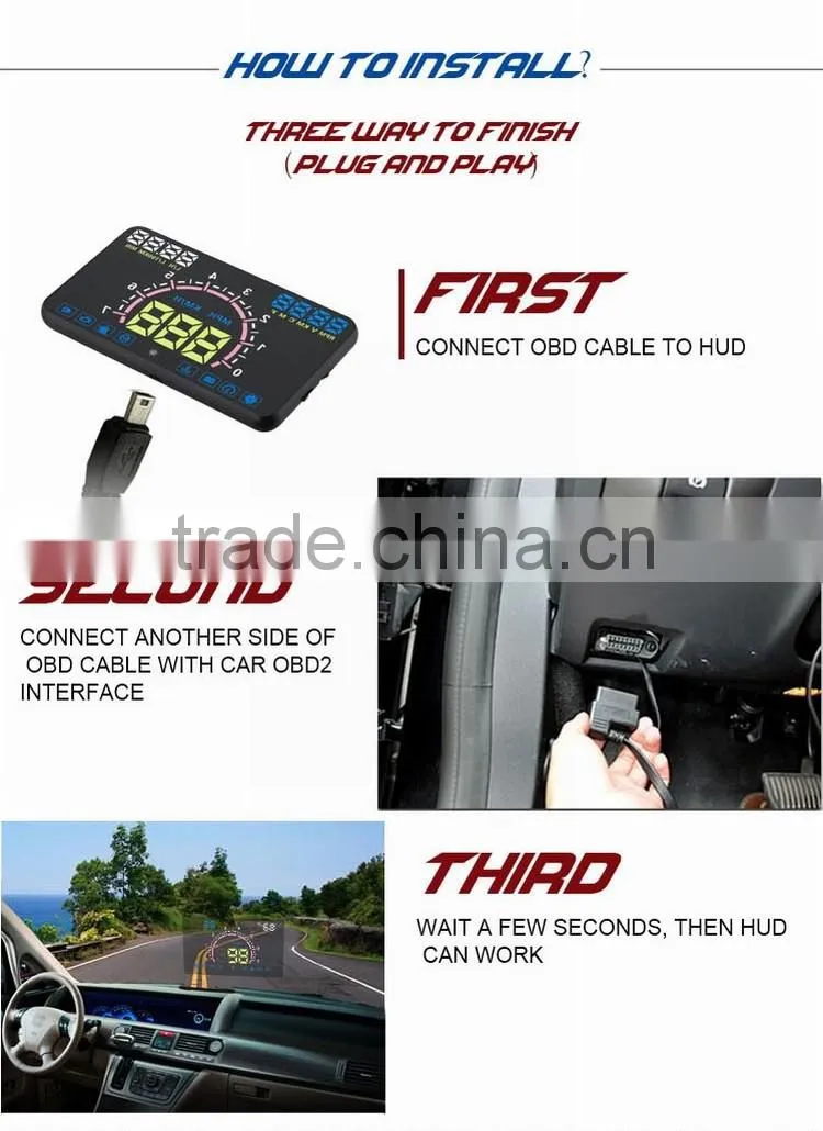 5.8 inch Car HUD Head Up Display System OBD II Speed Monitor ,hud speed display XY-HUDE350