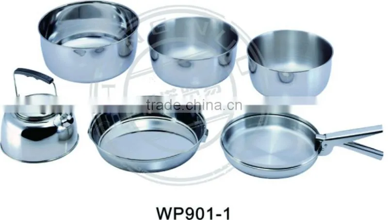stainless steel pot and fry pan and nipper tea pot sets
