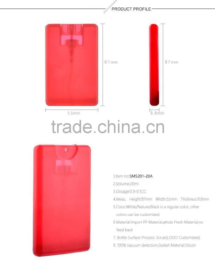 Credit card sprayer plastic perfume sprayer bottle