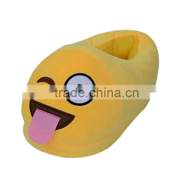 Indoor Embroiderey Plush Cotton Fabric Sunglasses Emoji Slipper