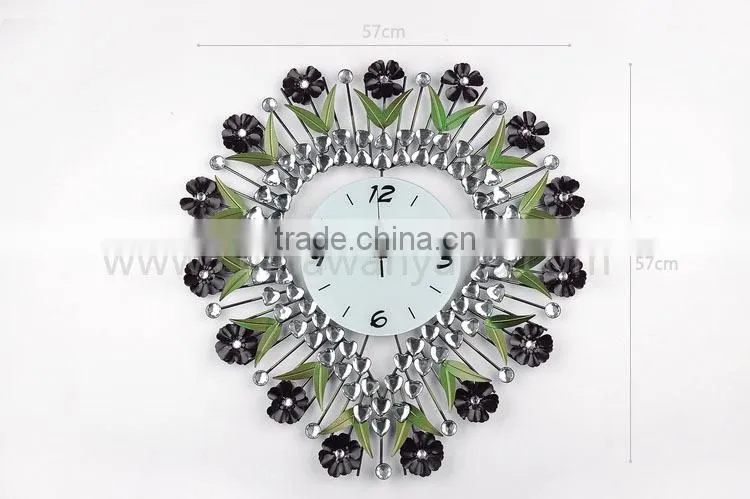 Red flower metal heart wall digital clock