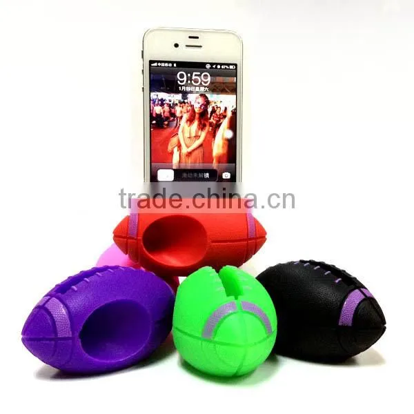 rugby shaped silicone portable phone speaker for mobile phone