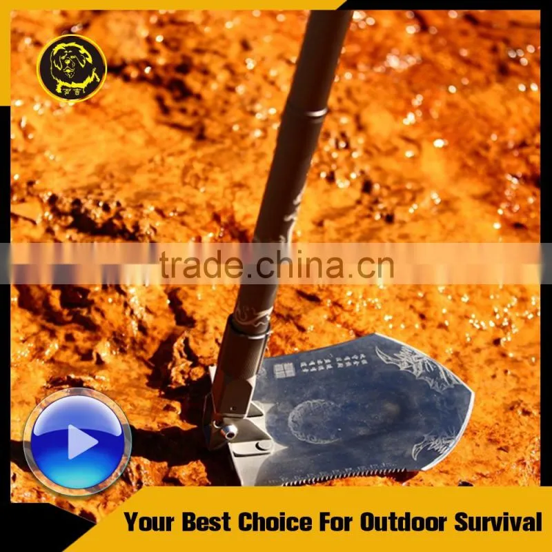 Innovative All-in-one Garden Tool with Shovel Hoe Hammer Screw Driver Knife Fire Starter