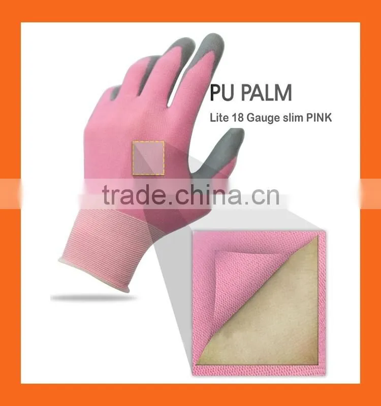 18 Gauge Ultra Lite Black Polyurethane Coated Gloves,Blue Nylon Working PU Gloves,Safety PU Palm Fit Gloves
