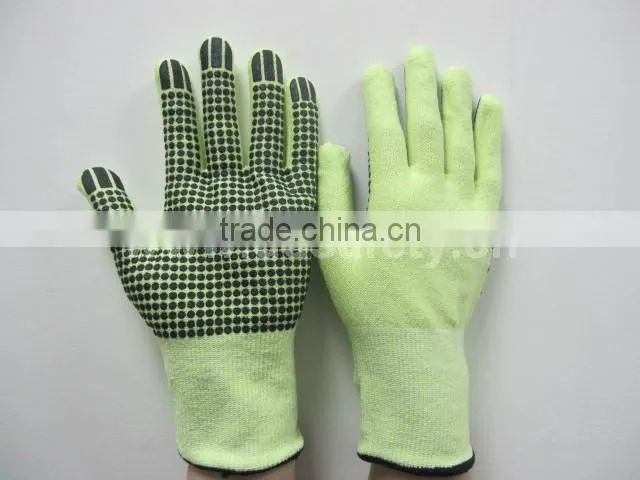 DDSAFETY 13G Hi Vis Fiberglass Protective Glove With Black PVC Dots On Plam Anti Cut Safety Gloves