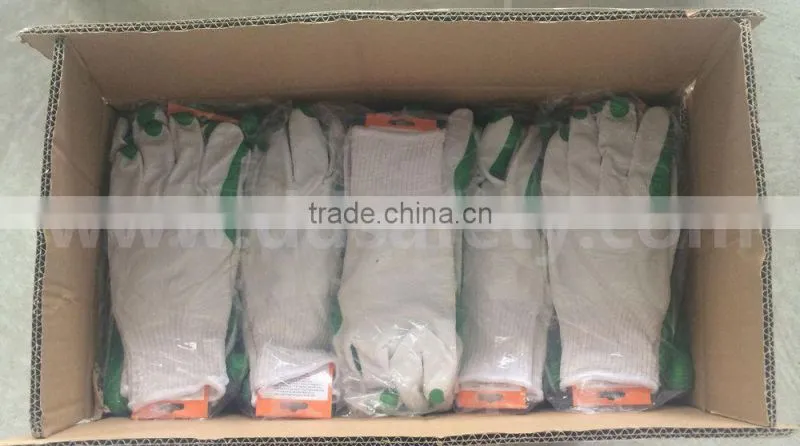 Latex Gloves Bleach Cotton Polyester Liner Green Rubber Coated On Palm