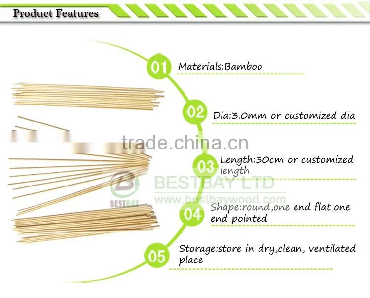 Wholesale Natural BBQ Use 20cm 30cm 40cm 50cm Bamboo Skewer
