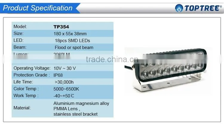 54W LED Work Light Waterproof Truck Offroad Led Light Bar