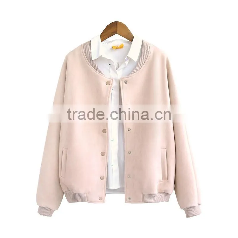 New Fashion Fall Winter Fashion Women Loose Students Take Faux Suede Baseball Uniform Coats Outerwear Gray Pink Maron Jackets