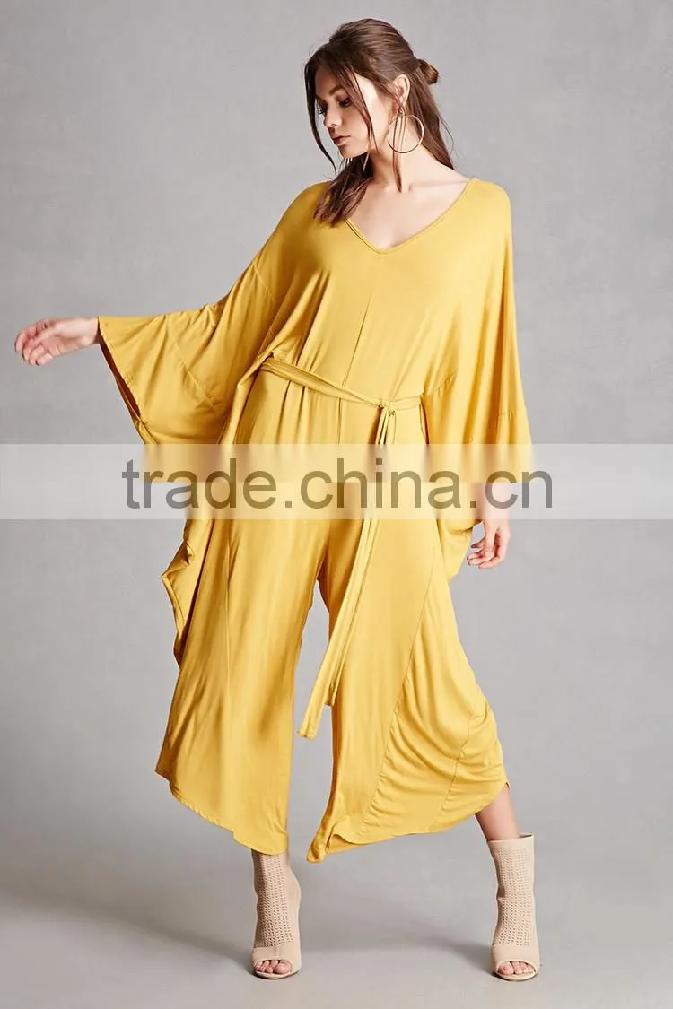 new design ladies suit One Piece 95% rayon, 5% spandex Self-tie Waist Dolman Cocoon custom made Wide Leg ladies jumpsuit