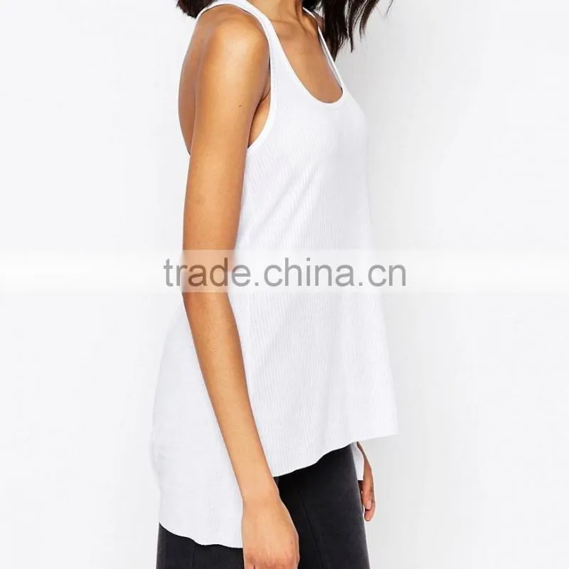 100%Cotton Sexy Women Stringer Vests With Stepped Hem