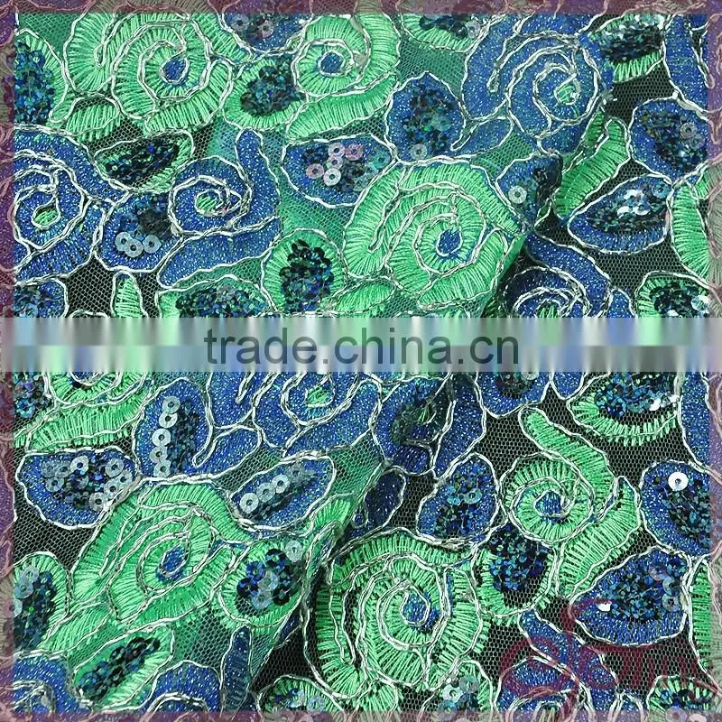 Shining poly embroidery cord lace fabric, metallic wholesale sequin fabric lace