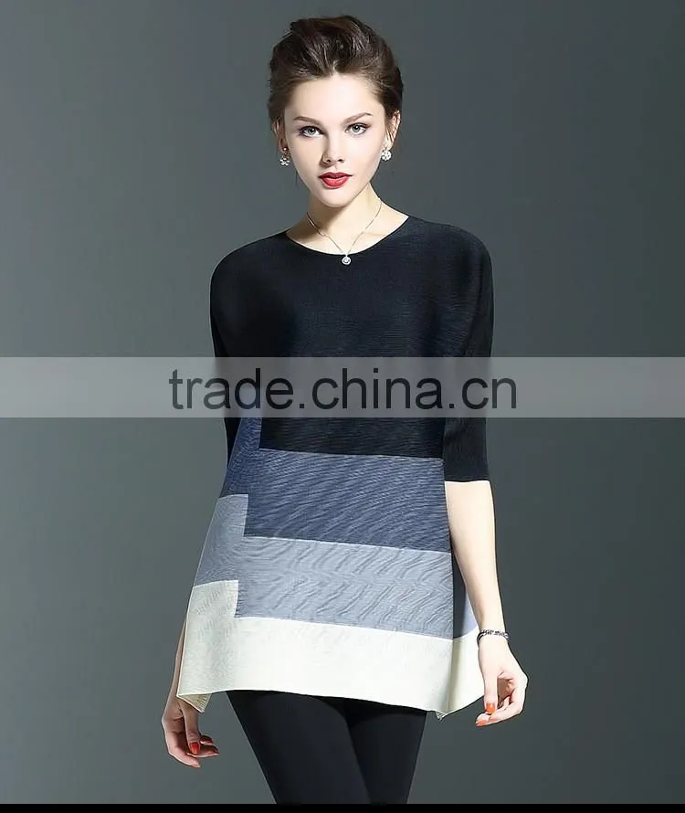 Custom fashion lady three colors matching loose pleated dress