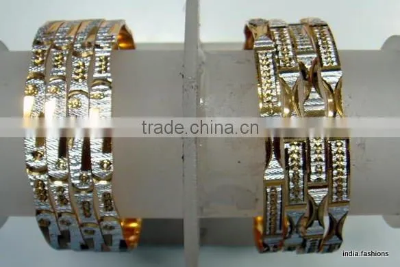 pack of 4 Gold plated two tone BANGLE bracelet #D29