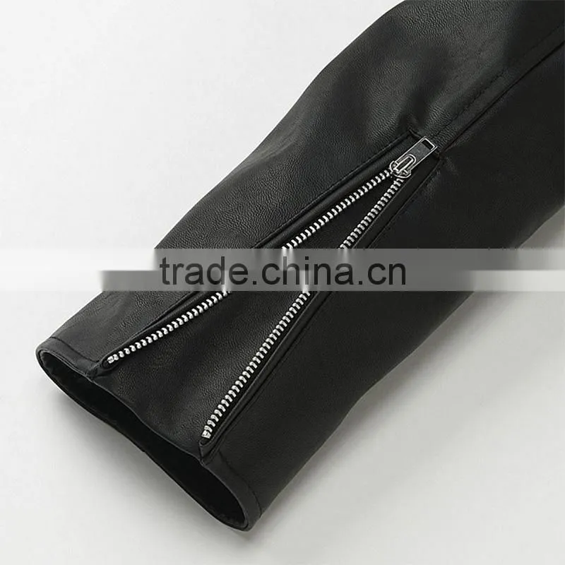 Women's cool black moto riders coats diagonal front zipper leather jackets