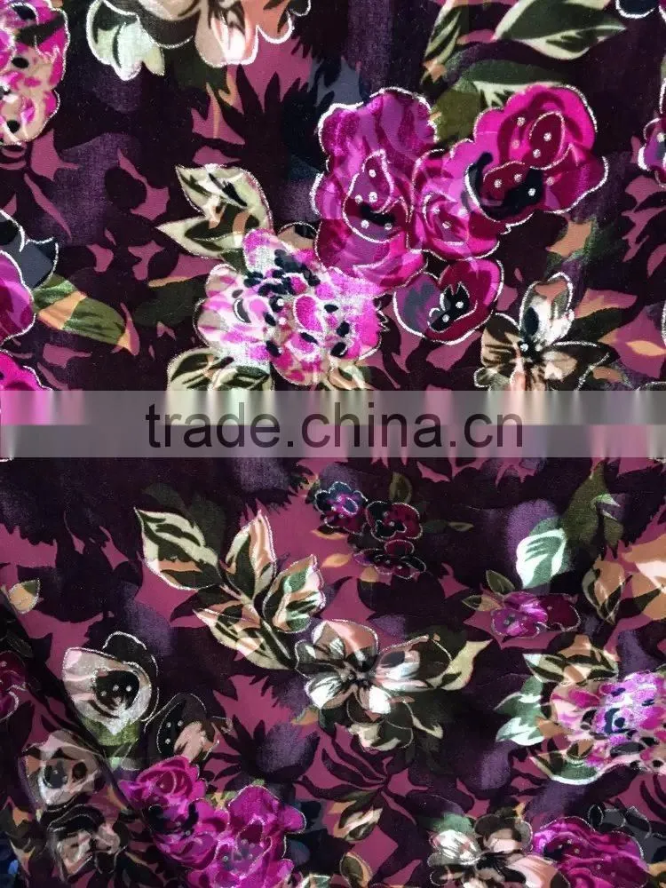 Polyester Spandex Fabric Burnout Printed Korean Velvet 2017