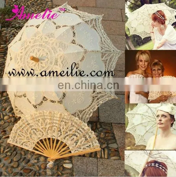 A-Fan070(27cm) Battenburg White Color Decoration For Wedding Lace Spanish Fan