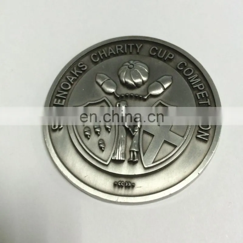 Zinc alloy casting coin antique silver custom coin with logo of football league