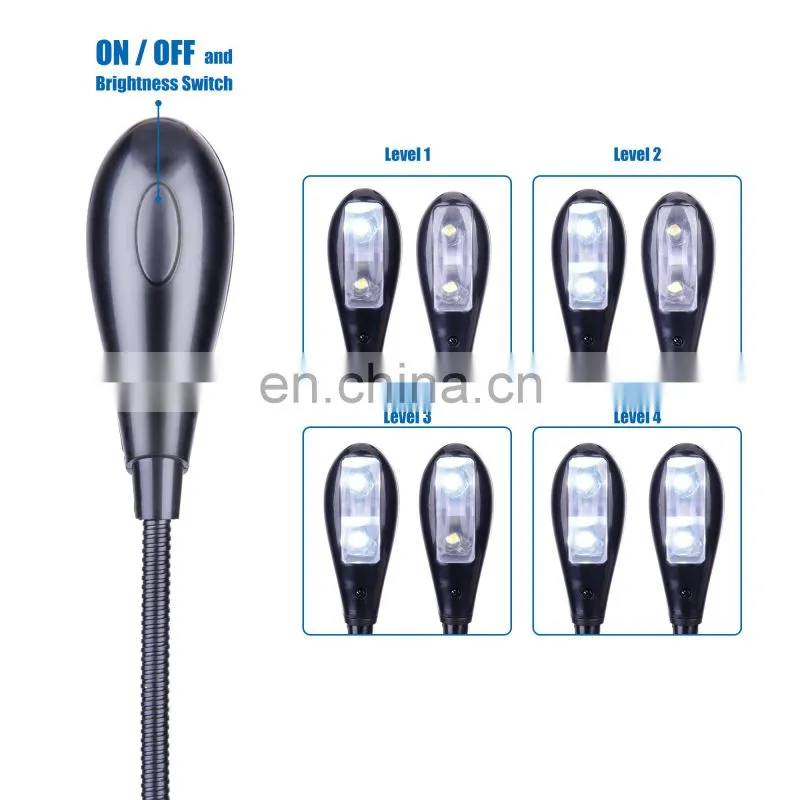 Music Stand Light, USB and AAA Battery Operated, Reading Lamp in Bed, 4 Brightness Levels, Clip on LED Book Lights
