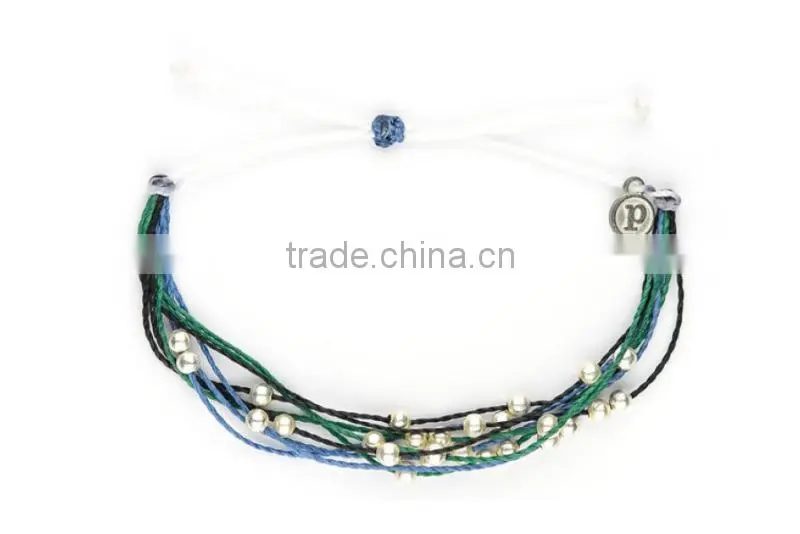 girls gift knotted cord beads bracelet colorful wax cord woven