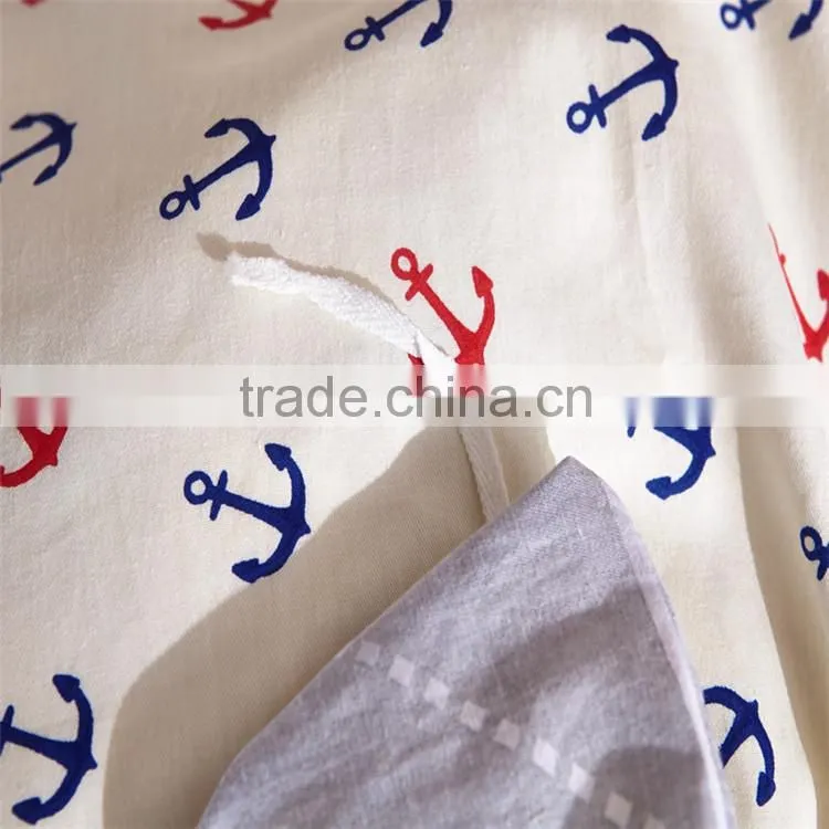 Fashion white color cotton bedsheet set anchor printed 4 pcs queen size kids bedding set