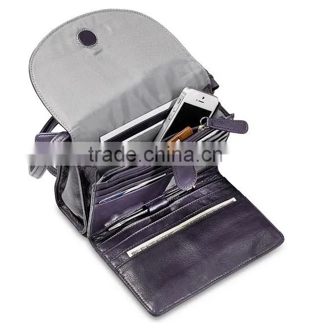 Super design small multi pocket leather crossbody bag leather shoulder organizer bag