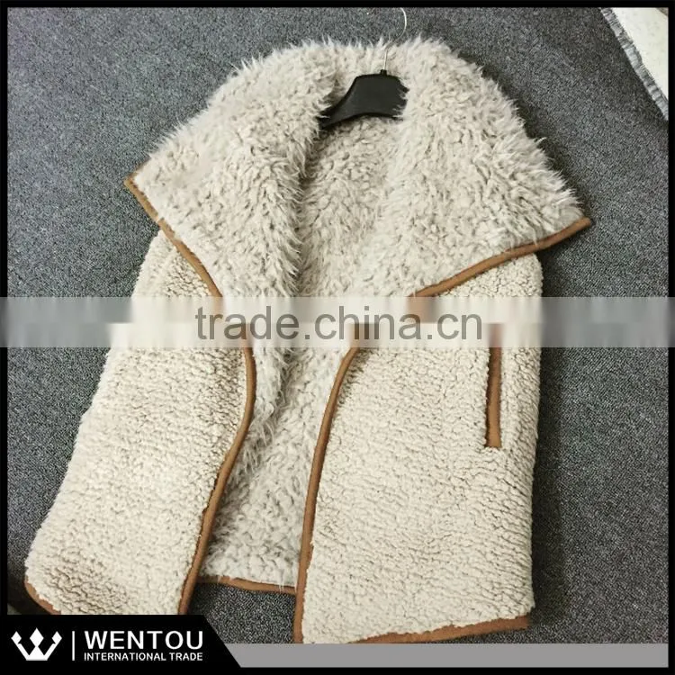 Fashion Female Slim Lamb Fur Collar Monogram Fur Vest Pure Color