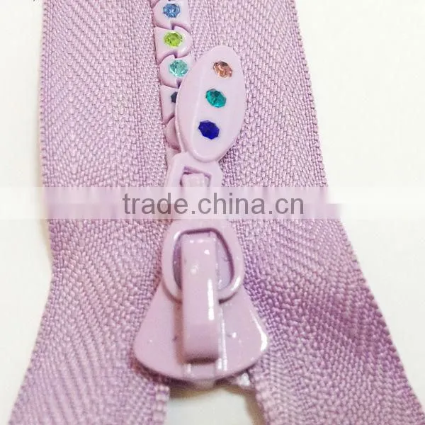 5# rhinestone zipper with colourful stone wholesale or retail in wenzhou