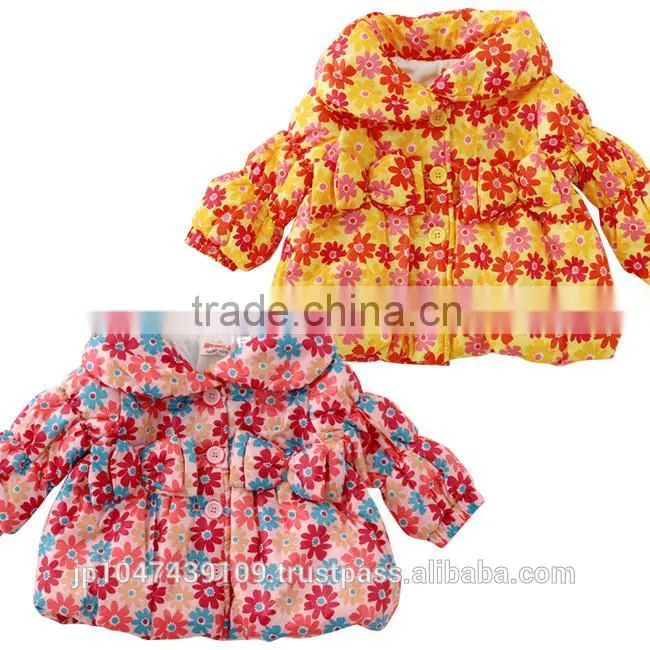 Japanese wholesale products high quality cute infant girl winter clothes flower pattern shirring jacket