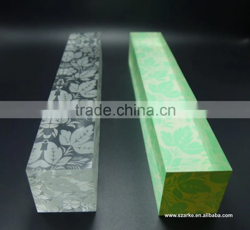 custom clear desktop decoration printed flower pattern long acrylic paperweight bar